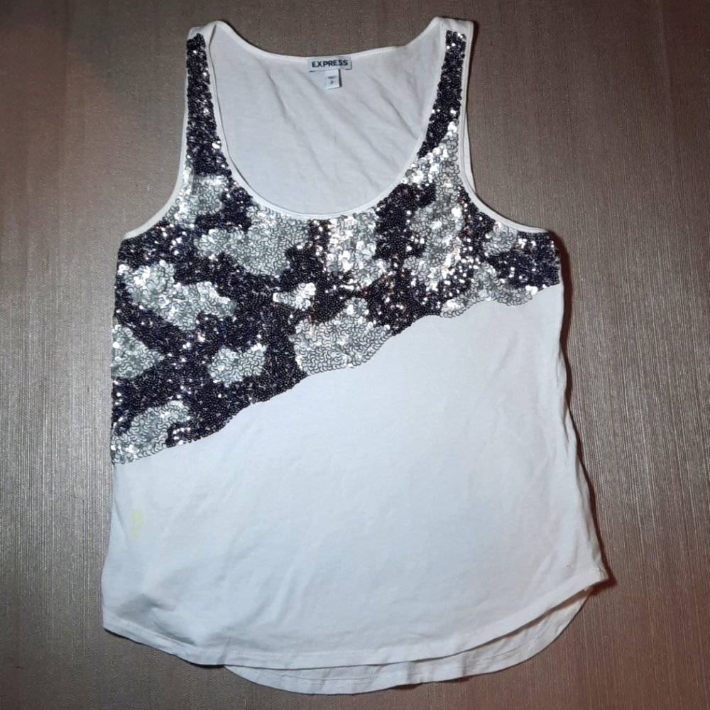 Express Sequin White Tank size small